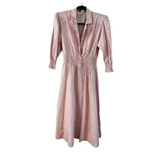 Vintage Justine Dress USA Union Made Size M 50s Style Collar Sleeves Cottagecore